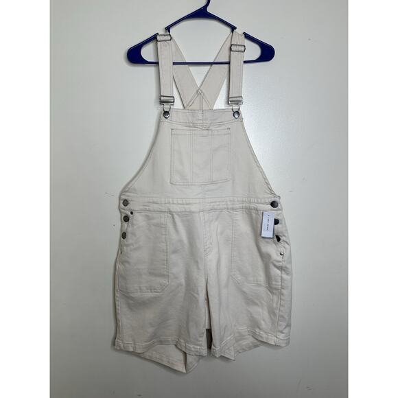 Lane Bryant Khaki Color Denim Shortalls NEW Size 14 Beige Overall Shorts - Picture 1 of 11